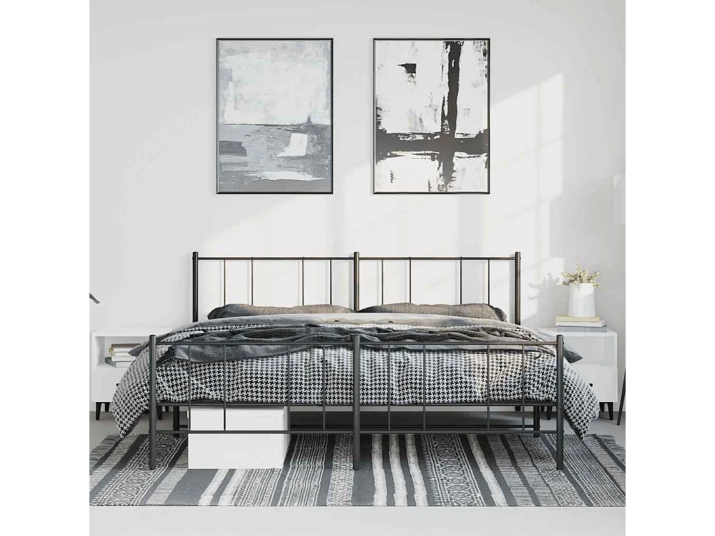 Lit double | Lit adulte | Cadre de lit métal avec pied de lit noir 193x203cm
