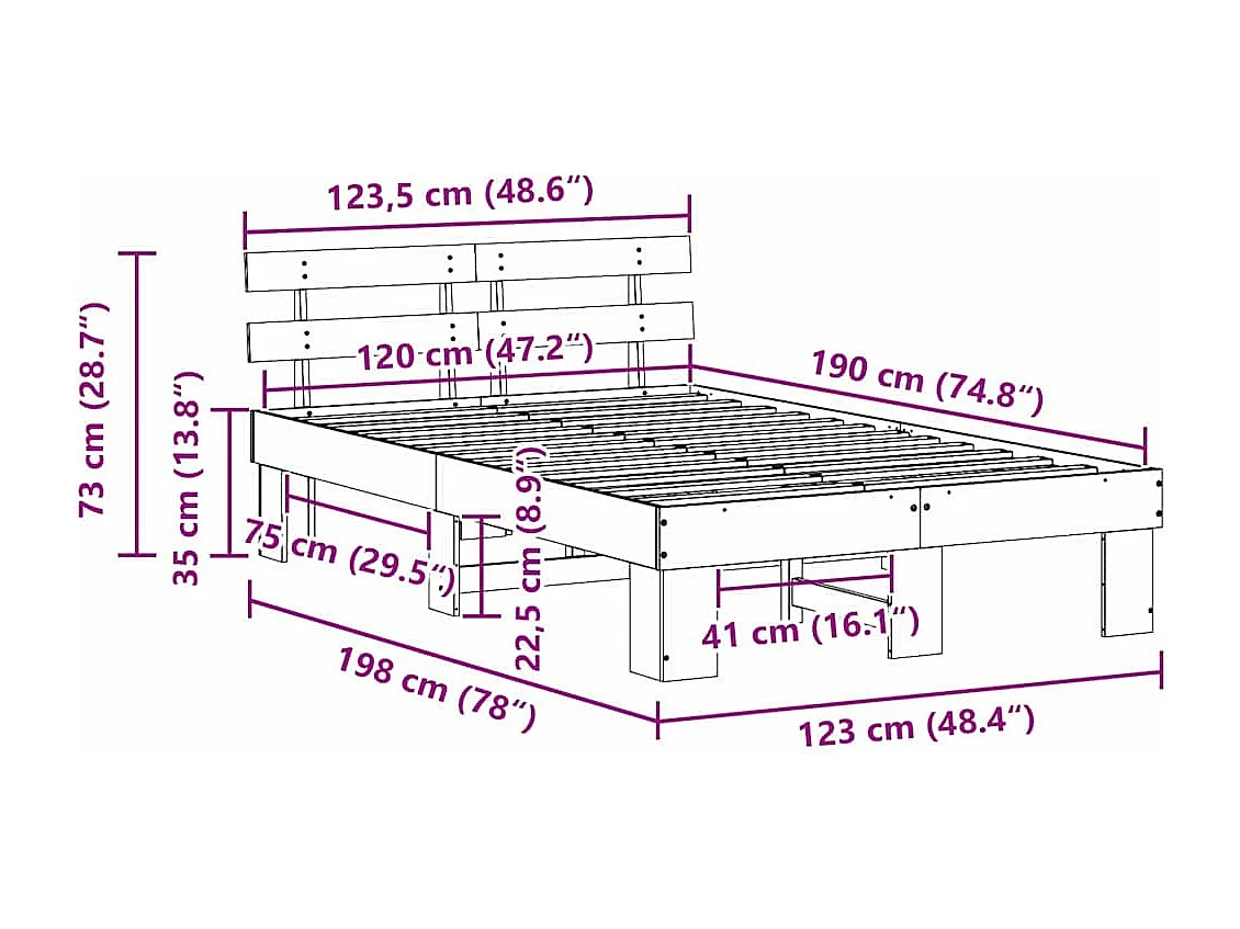 Lit simple | Lit adulte, enfant | Cadre de lit Marron 120x190 cm Bois de pin massif