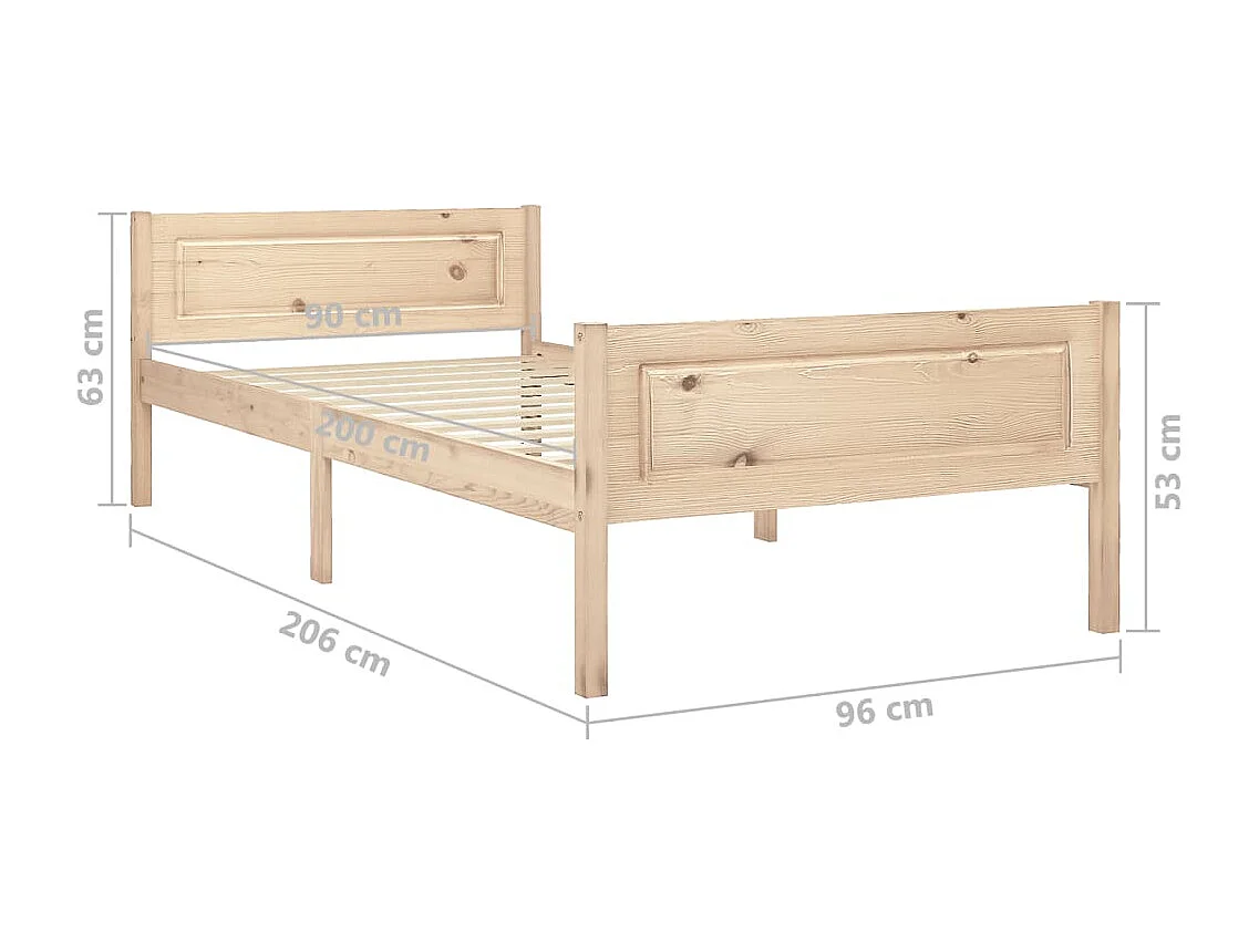 Lit simple | Lit adulte, enfant | Cadre de lit bois de pin massif 90x200 cm