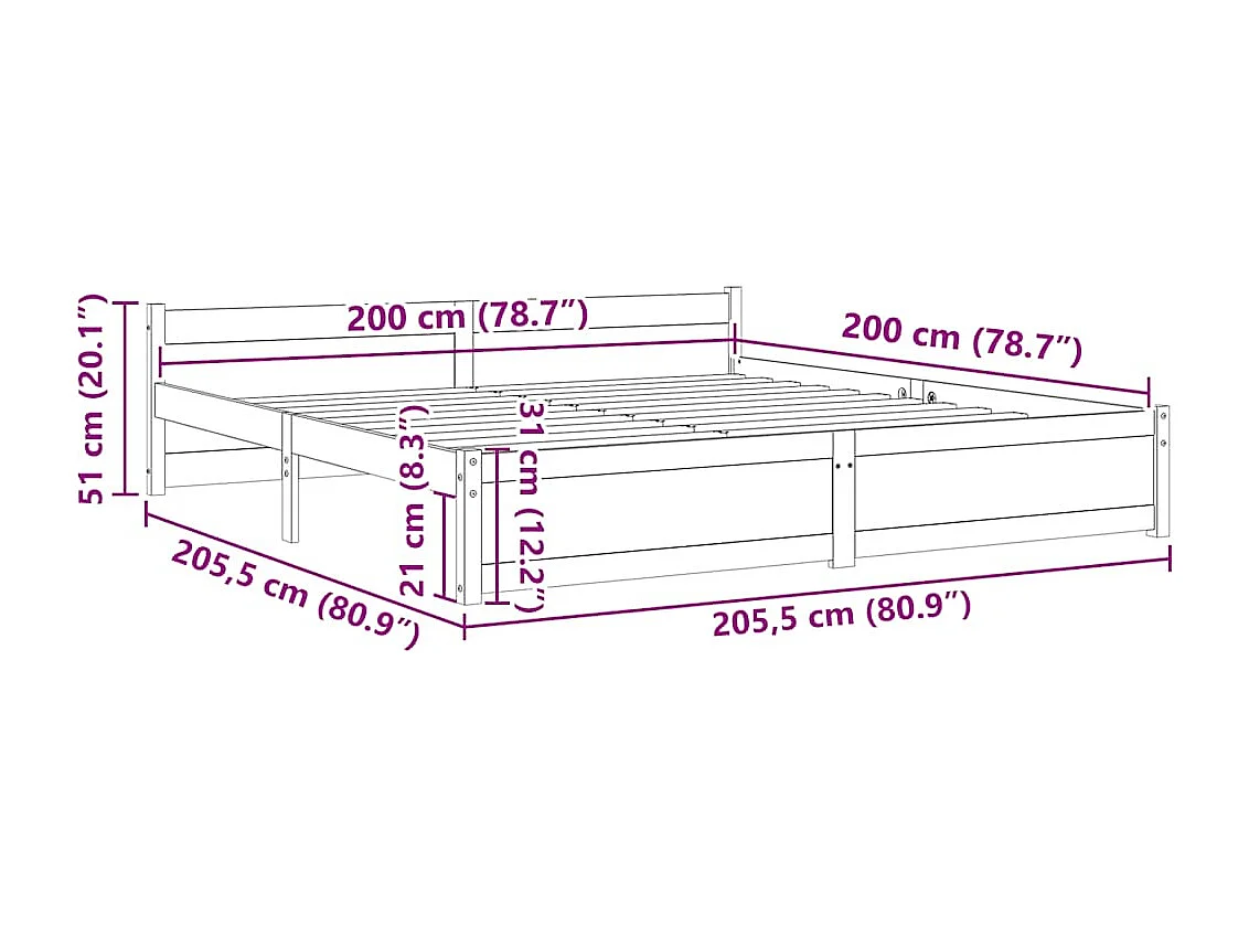 Lit double | Lit adulte | Cadre de lit marron miel bois massif 200x200 cm