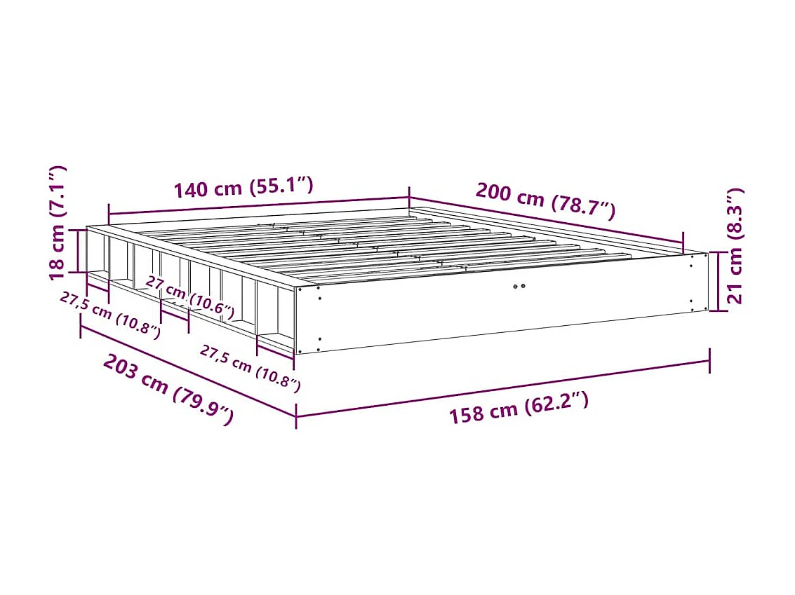 Lit double | Lit adulte | Cadre de lit 140x200 cm bois massif de chêne