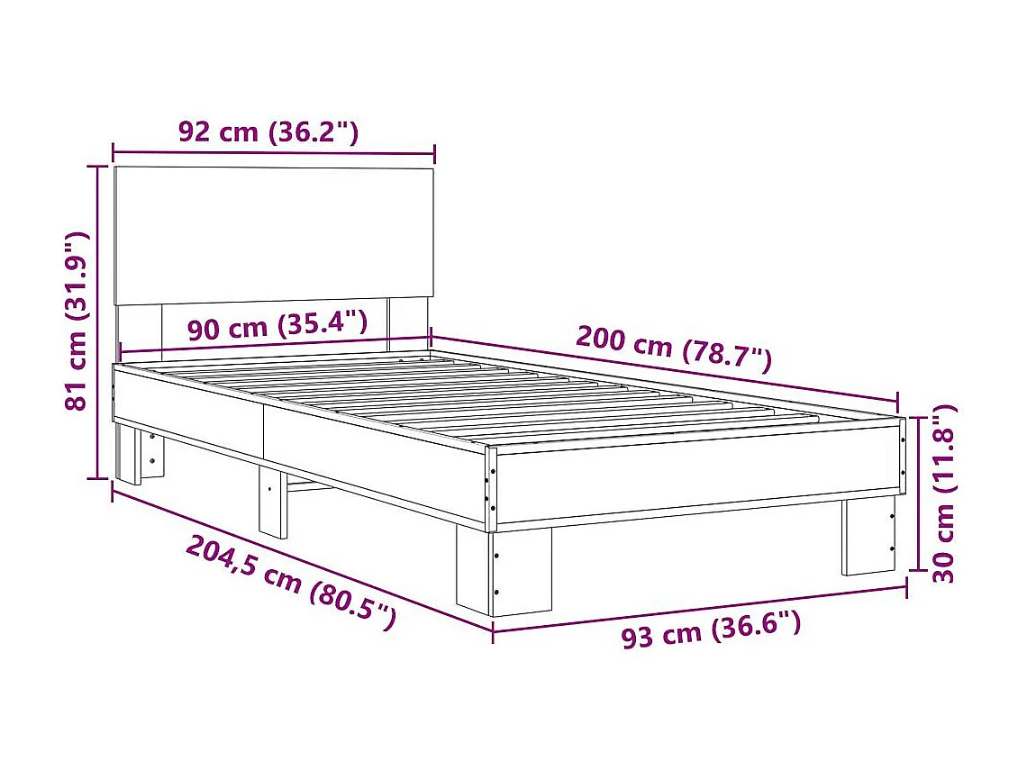 Lit simple | Lit adulte, enfant | Cadre de lit chêne fumé 90x200 cm