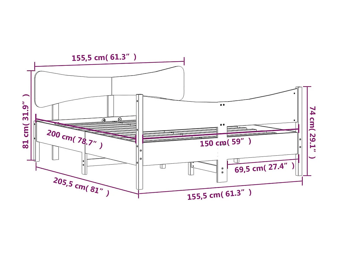 Lit double | Lit adulte | Cadre de lit blanc 150x200 cm bois de pin massif