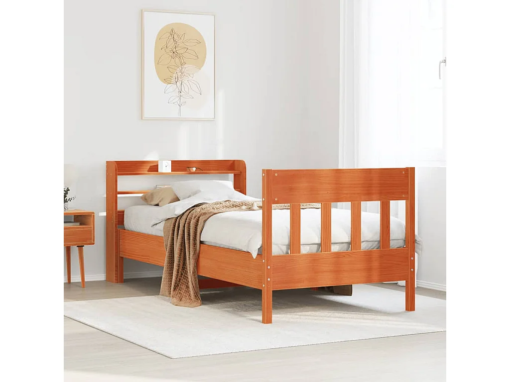 Lit simple | Lit adulte, enfant | Cadre de lit cire marron 100x200cm bois pin massif