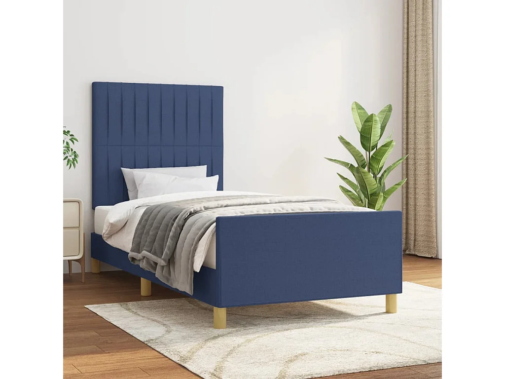 Lit simple | Lit adulte, enfant | Cadre de lit bleu 100x200 cm tissu