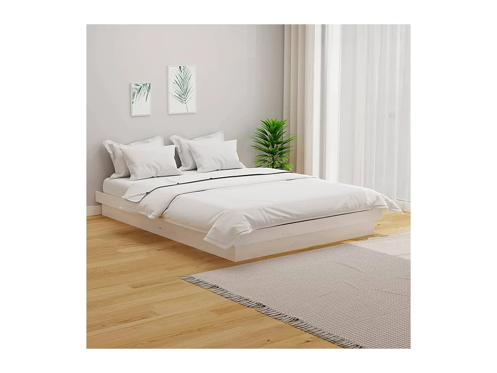 Letto per adulti | Letto matrimoniale | Giroletto Bianco in Legno Massello 140x200 cm