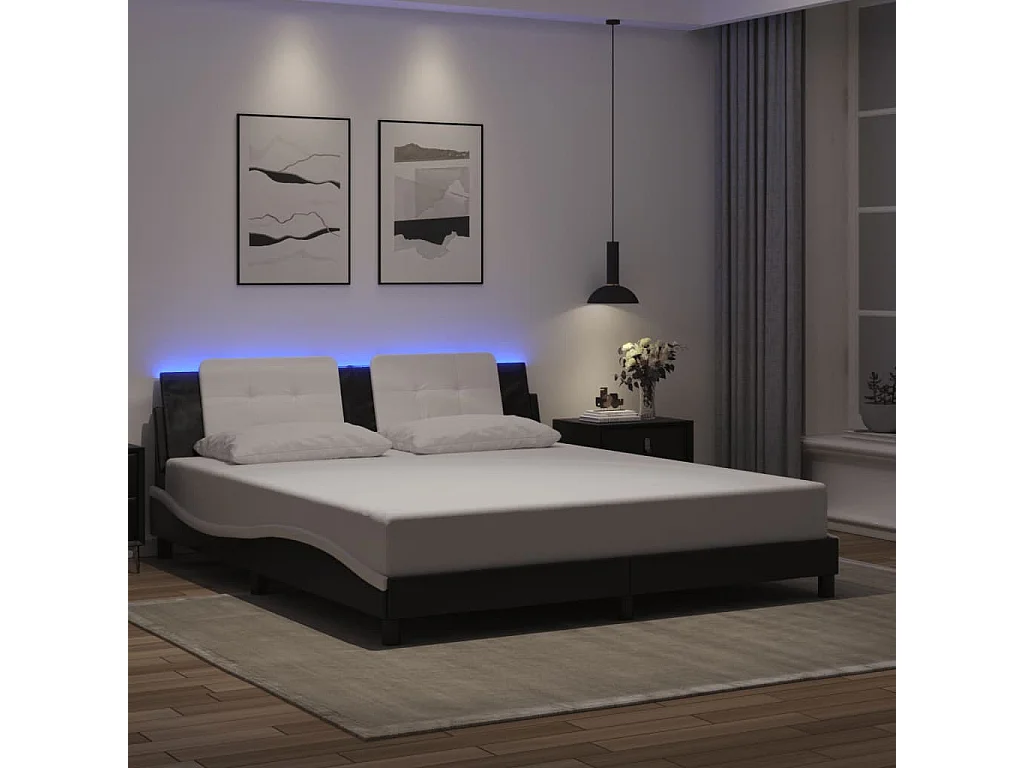 Lit double | Lit adulte | Cadre de lit avec LED noir et blanc 180x200 cm