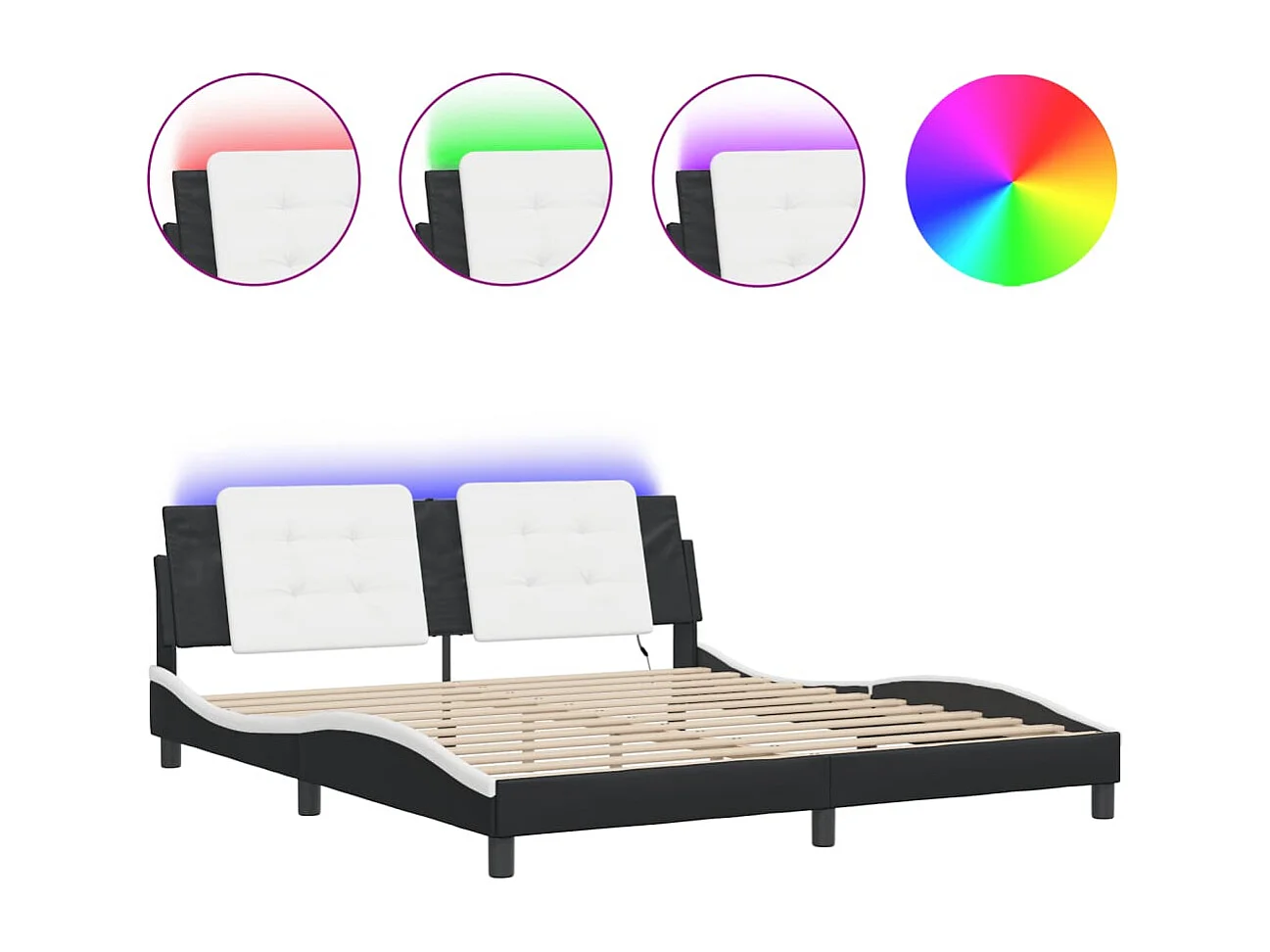 Lit double | Lit adulte | Cadre de lit avec LED noir et blanc 180x200 cm