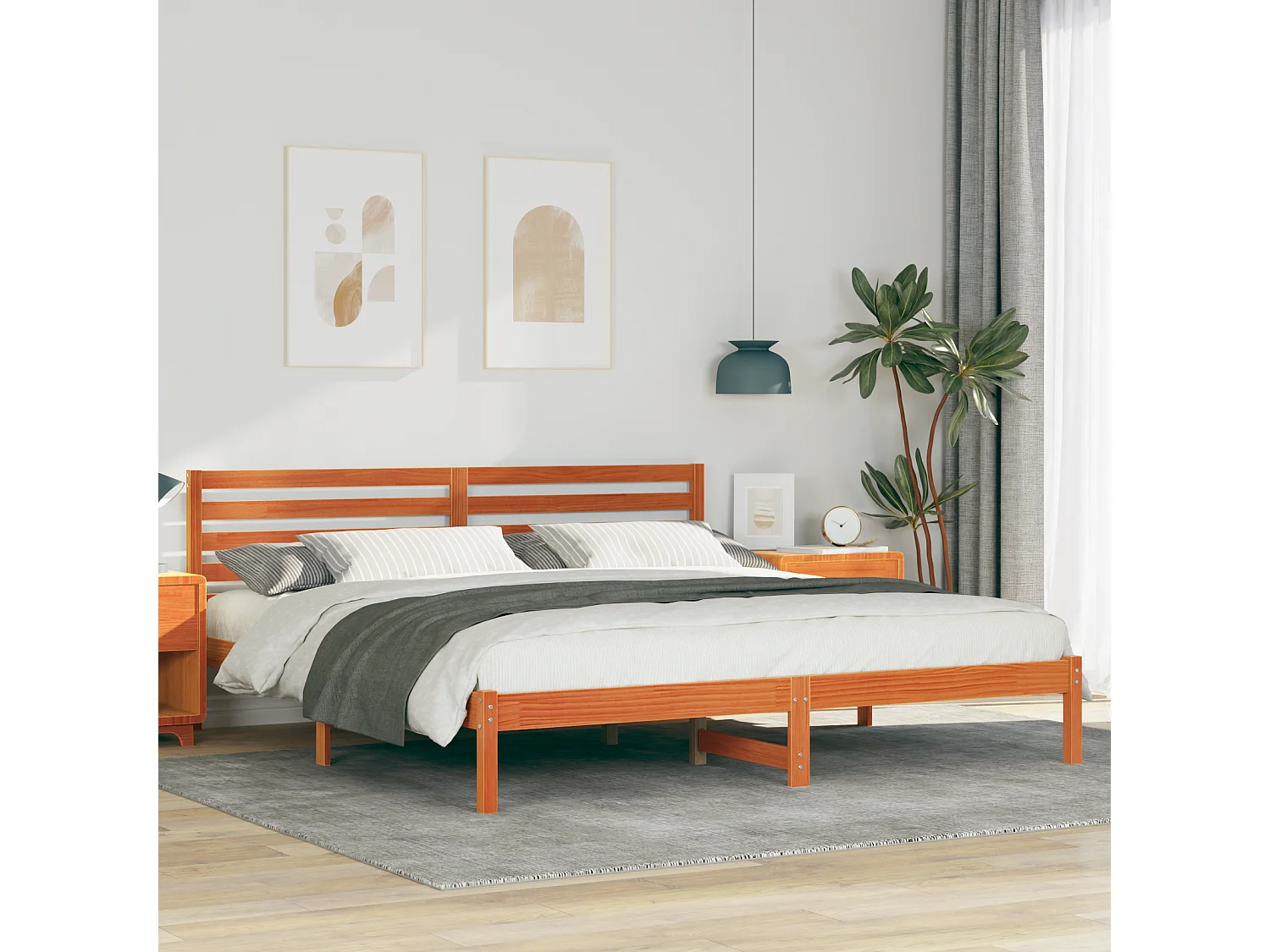 Lit double | Lit adulte | Cadre de lit Marron cire 180x200 cm Bois massif en pin