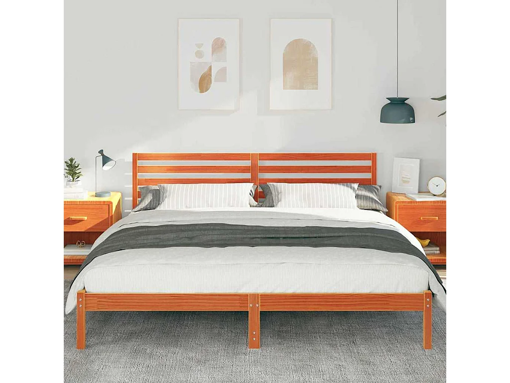 Lit double | Lit adulte | Cadre de lit Marron cire 180x200 cm Bois massif en pin
