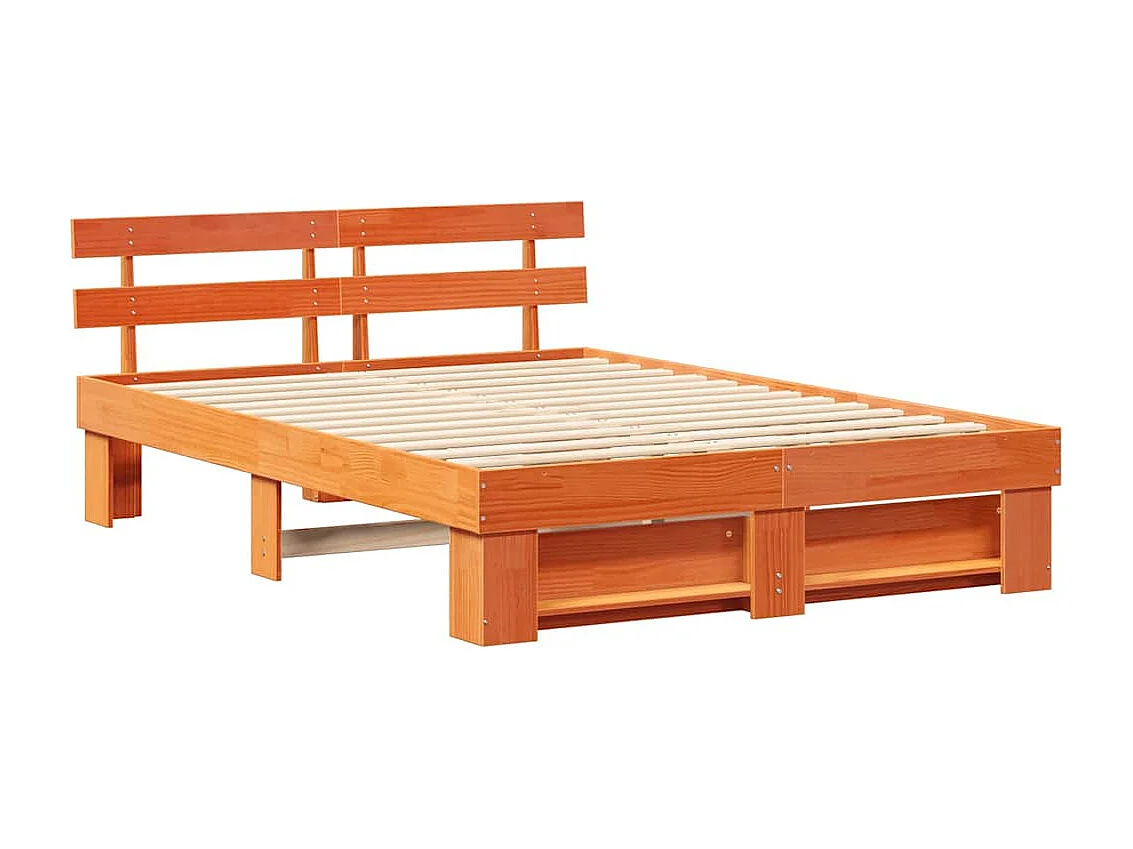 Lit double | Lit adulte | Cadre de lit Marron cire 140x200 cm Bois massif en pin