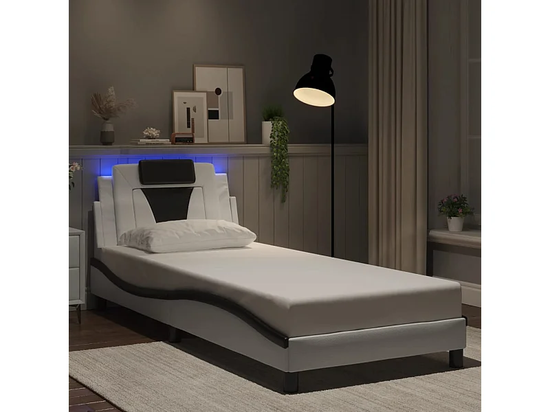 Lit simple | Lit adulte, enfant | Cadre de lit avec LED blanc et noir 90x190 cm