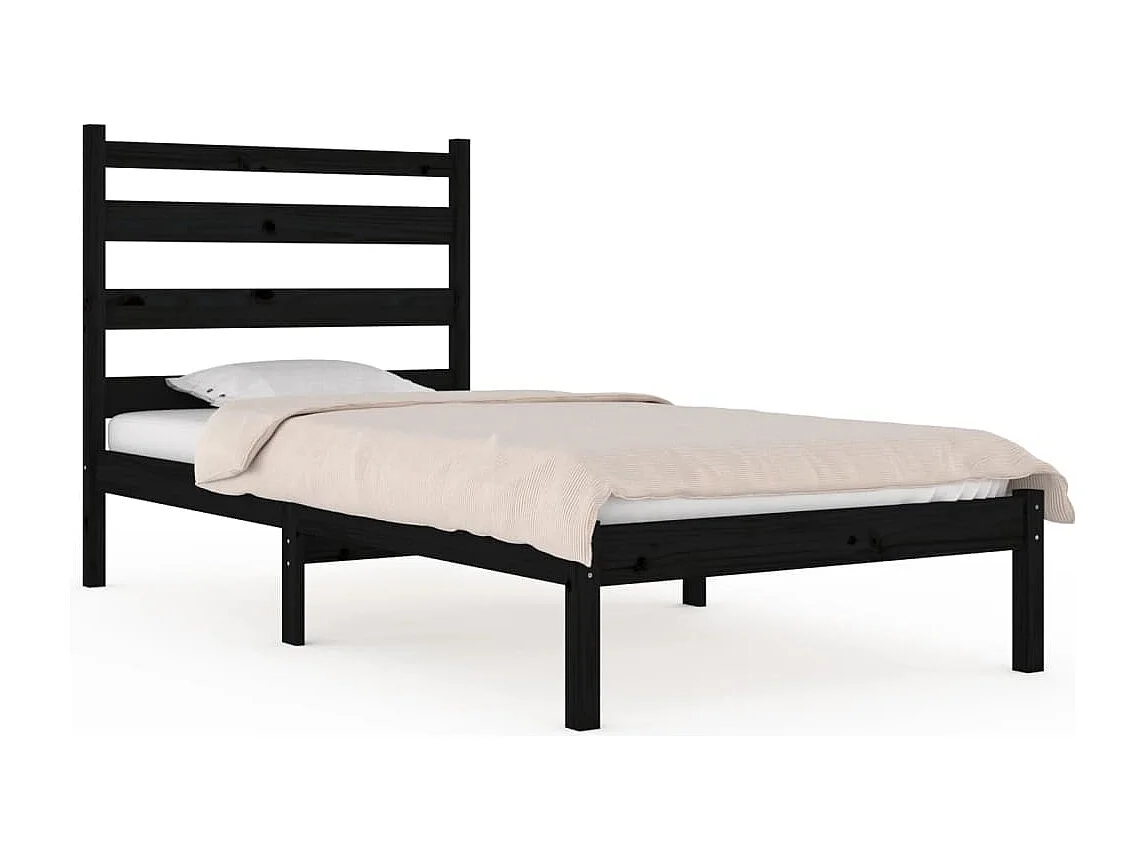 Lit simple | Lit adulte, enfant | Cadre de lit noir bois massif 100x200 cm