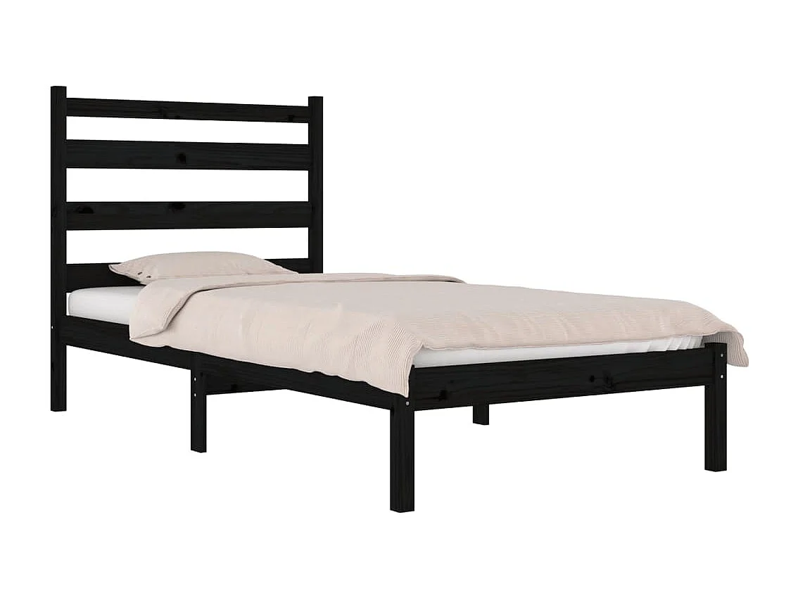 Lit simple | Lit adulte, enfant | Cadre de lit noir bois massif 100x200 cm