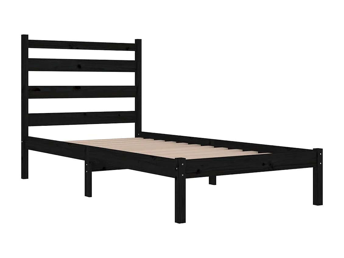 Lit simple | Lit adulte, enfant | Cadre de lit noir bois massif 100x200 cm