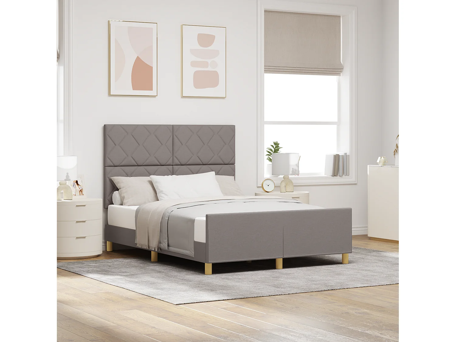 Lit double | Lit adulte | Cadre de lit avec tête de lit Taupe 160x200 cm tissu