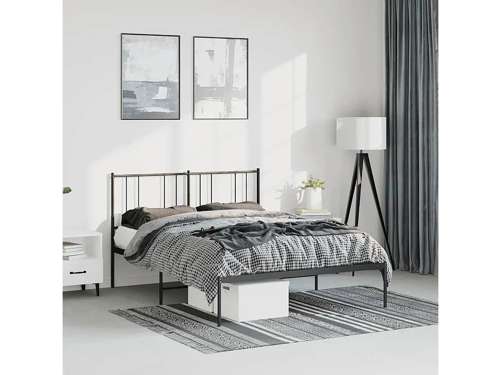 Lit double | Lit adulte | Cadre de lit métal avec tête de lit noir 150x200cm