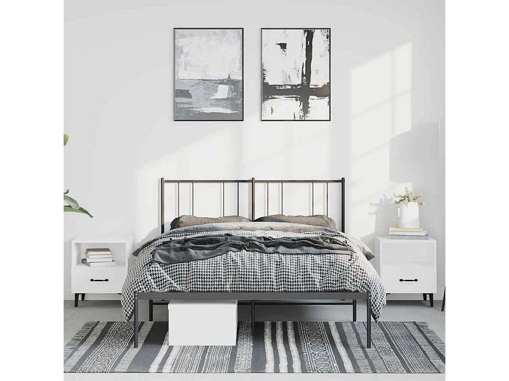 Lit double | Lit adulte | Cadre de lit métal avec tête de lit noir 150x200cm