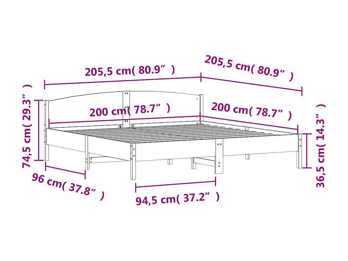 Lit double | Lit adulte | Cadre de lit cire marron 200x200cm bois pin massif