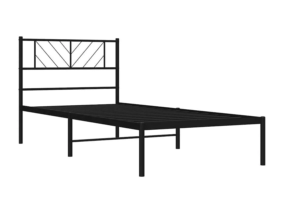 Lit simple | Lit adulte, enfant | Cadre de lit métal avec tête de lit noir 100x200cm