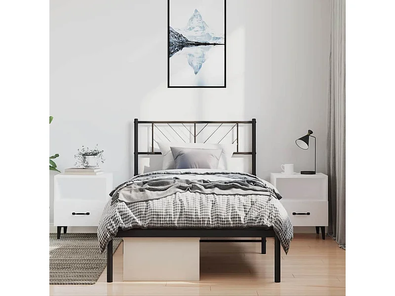 Lit simple | Lit adulte, enfant | Cadre de lit métal avec tête de lit noir 100x200cm