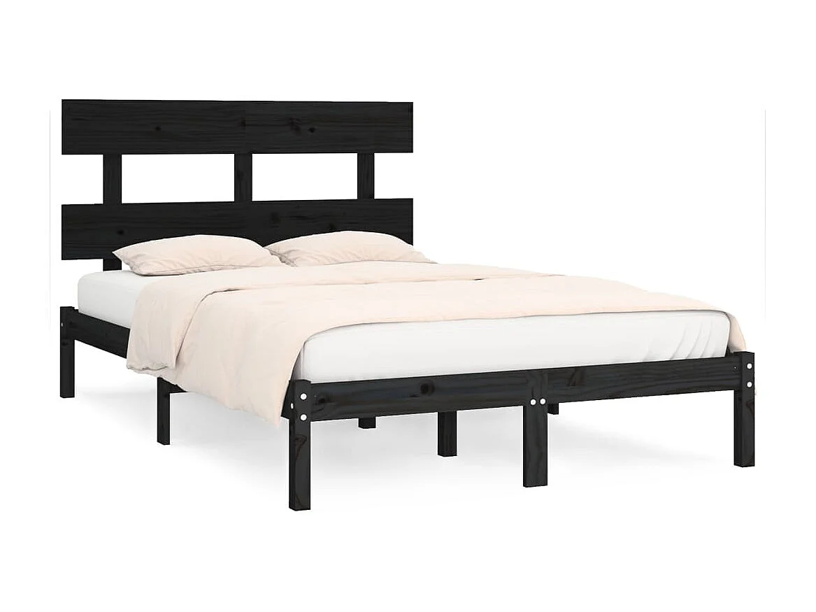 Lit double | Lit adulte | Cadre de lit noir 200x200 cm bois massif