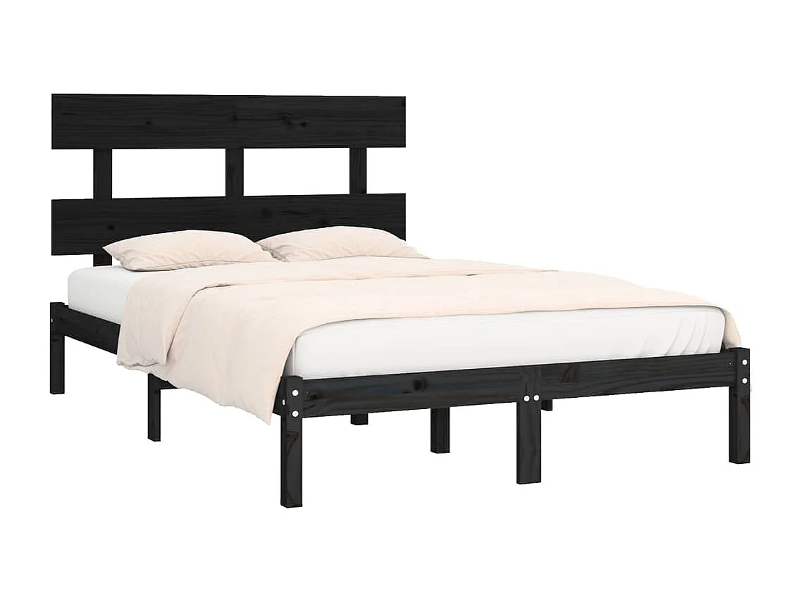 Lit double | Lit adulte | Cadre de lit noir 200x200 cm bois massif
