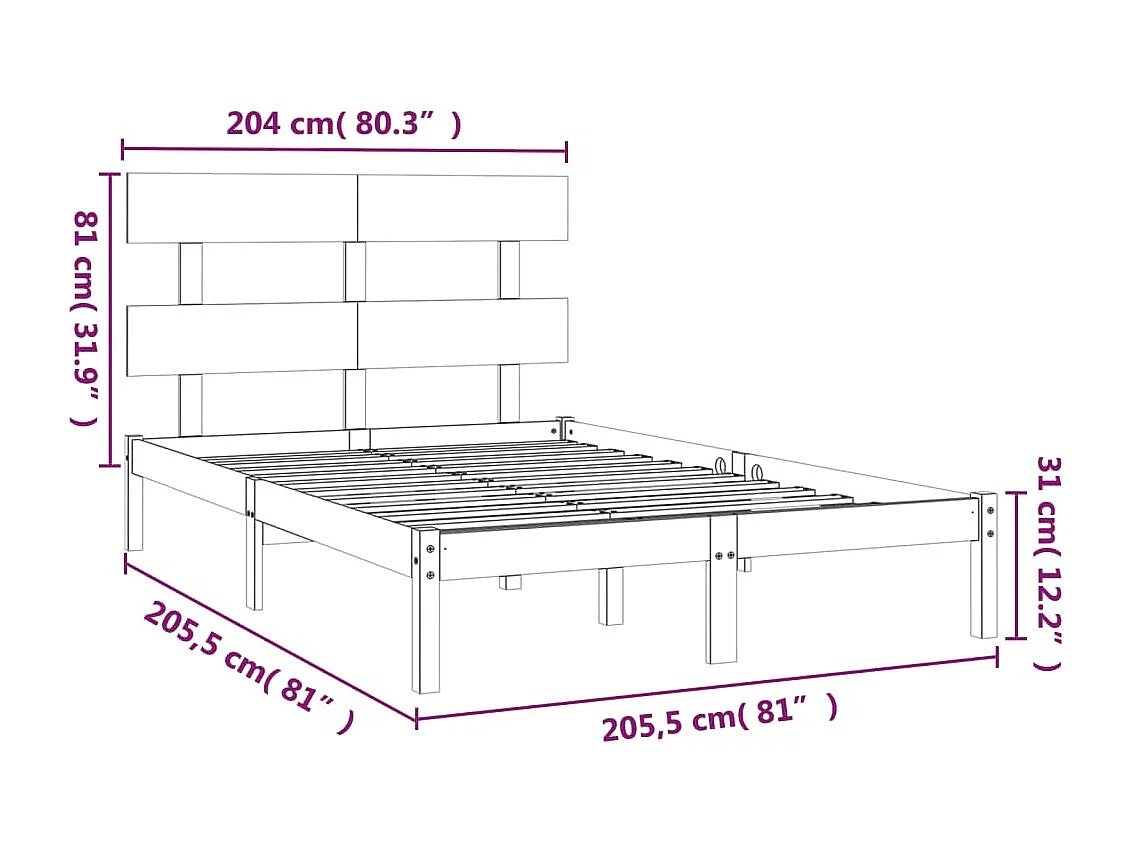 Lit double | Lit adulte | Cadre de lit noir 200x200 cm bois massif