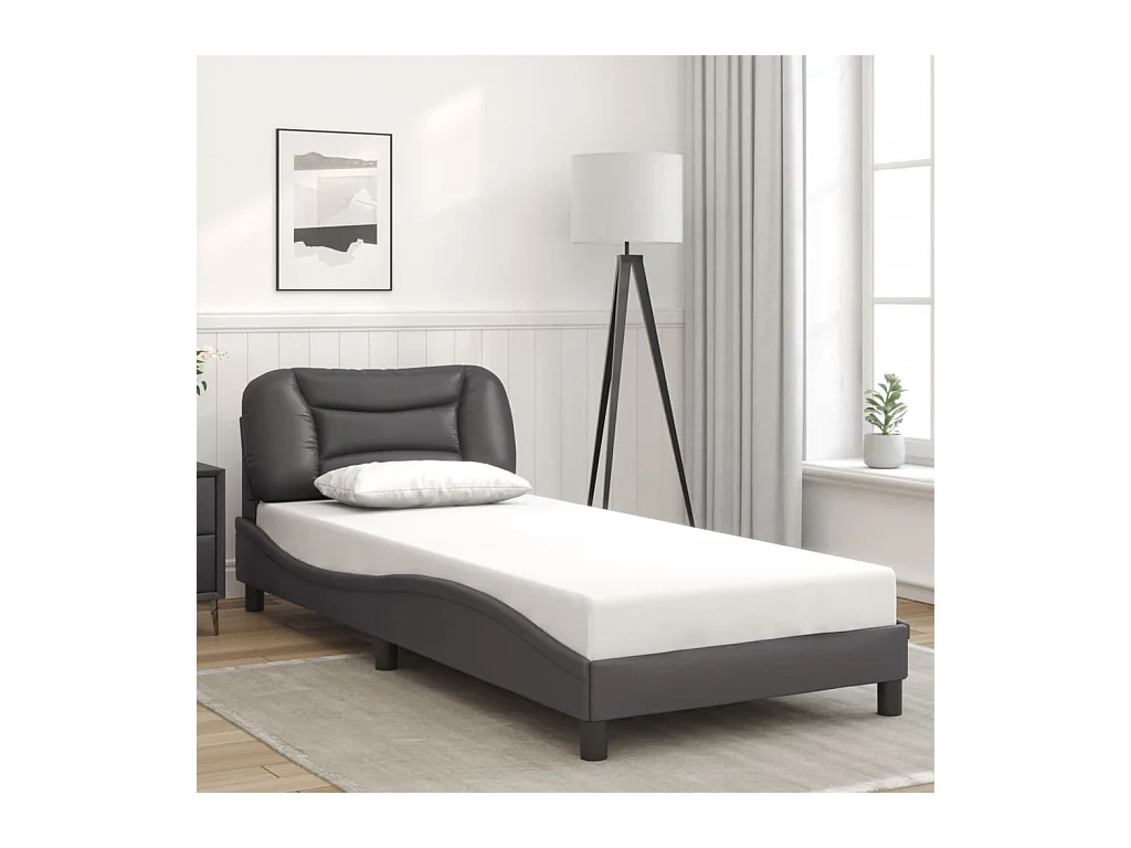 Lit simple | Lit adulte, enfant | Cadre de lit gris 90x190 cm similicuir