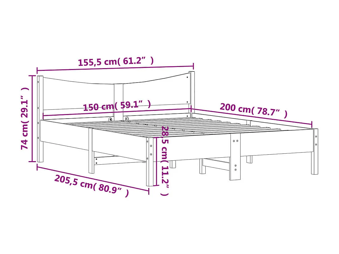 Lit double | Lit adulte | Cadre de lit blanc 150x200 cm bois de pin massif