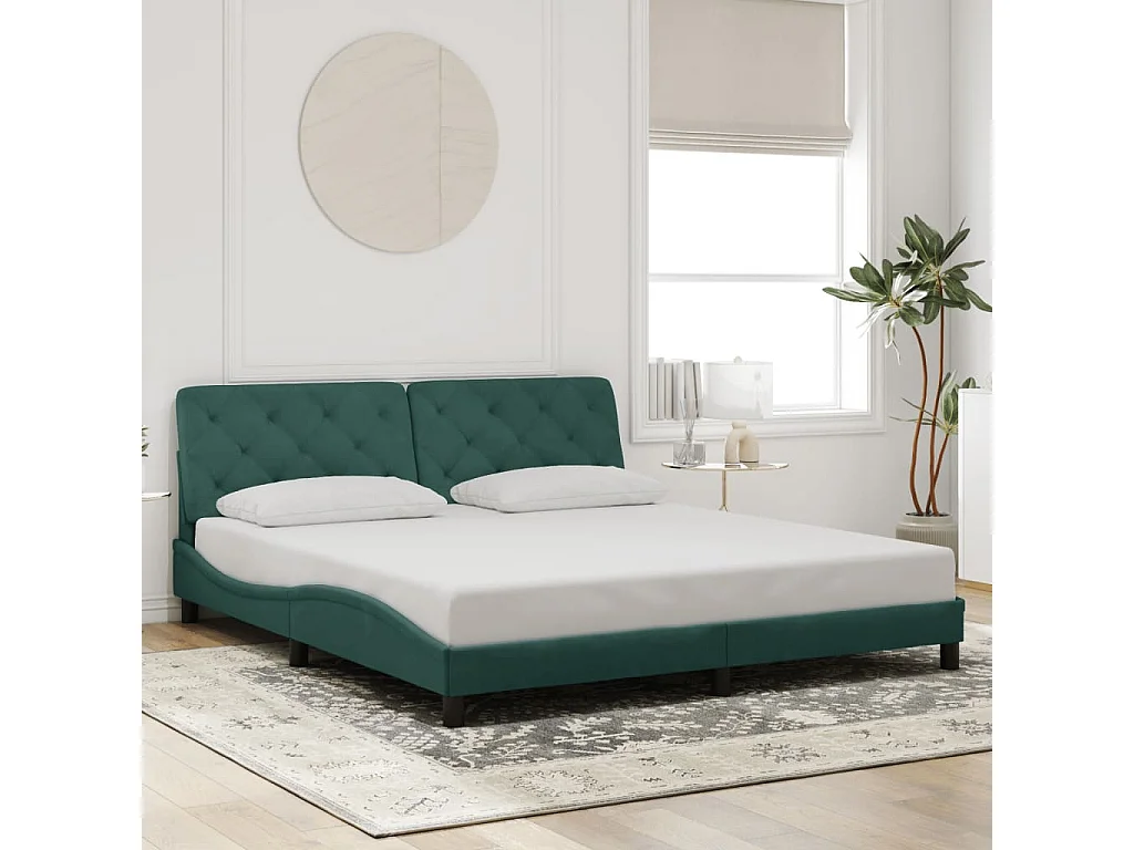 Letto per adulti | Letto matrimoniale | Giroletto con LED senza Materasso Verde Scuro 180x200 cm in Velluto