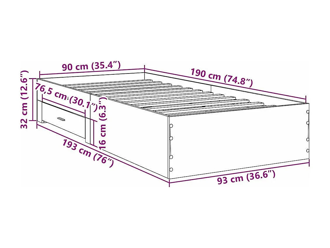 Lit simple | Lit adulte, enfant | Cadre de lit Marron 90x190 cm Bois d'ingénierie