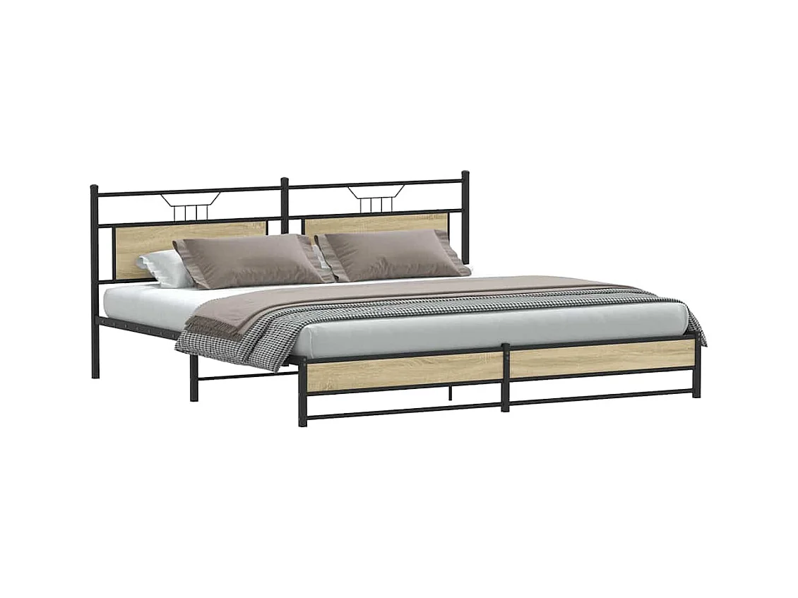 Letto per adulti | Letto matrimoniale | Giroletto senza Materaso in Metallo Rovere Sonoma 193x201 cm