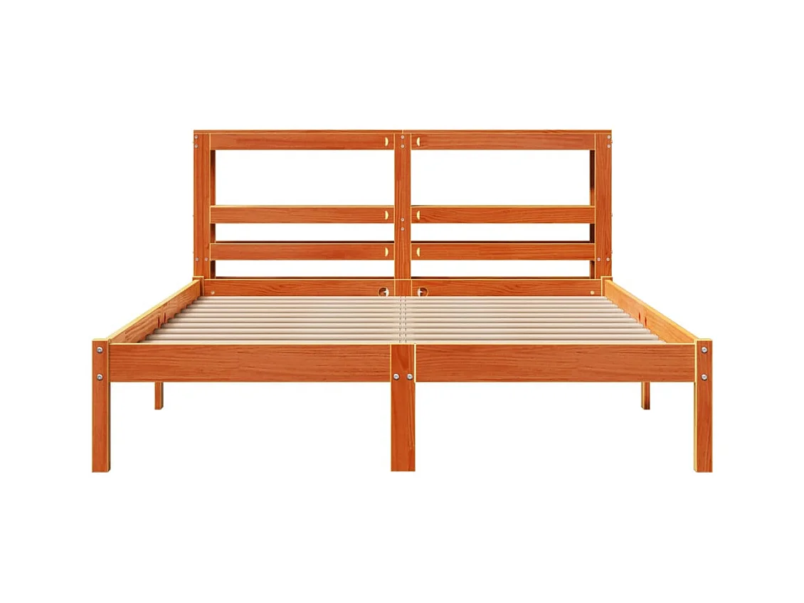 Letto per adulti | Letto matrimoniale | Giroletto con Testiera Marrone Cera 140x190 cm Massello Pino