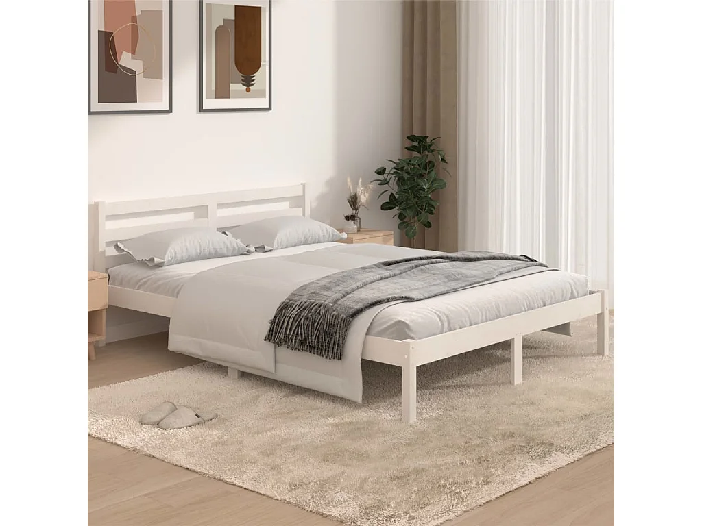 Lit double | Lit adulte | Cadre de lit bois de pin massif 140x190 cm blanc