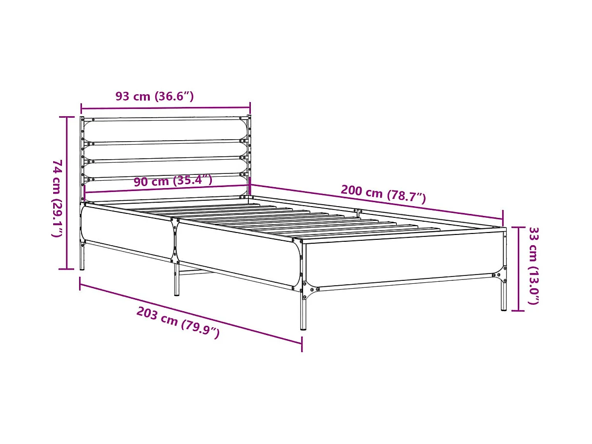 Lit simple | Lit adulte, enfant | Cadre de lit sonoma gris 90x200 cm