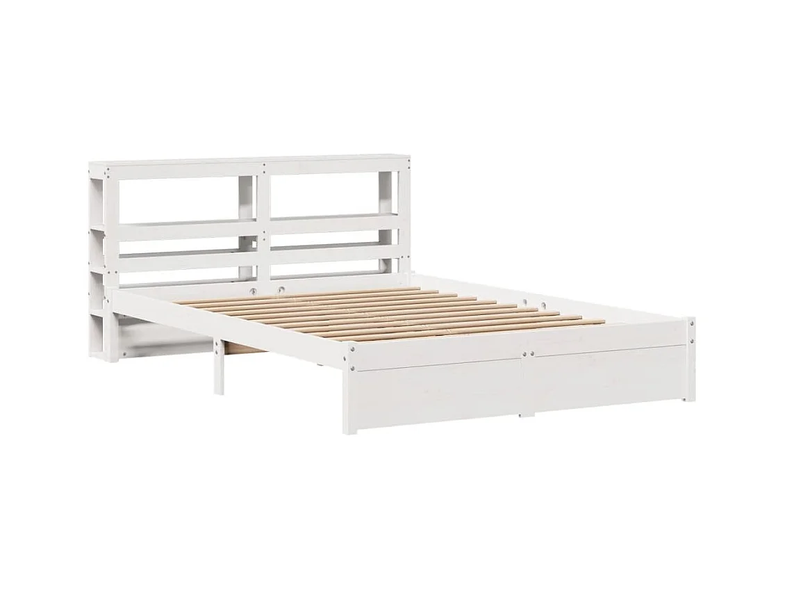 Letto per adulti | Letto matrimoniale | Giroletto con Testiera Bianco 150x200 cm Legno Massello di Pino