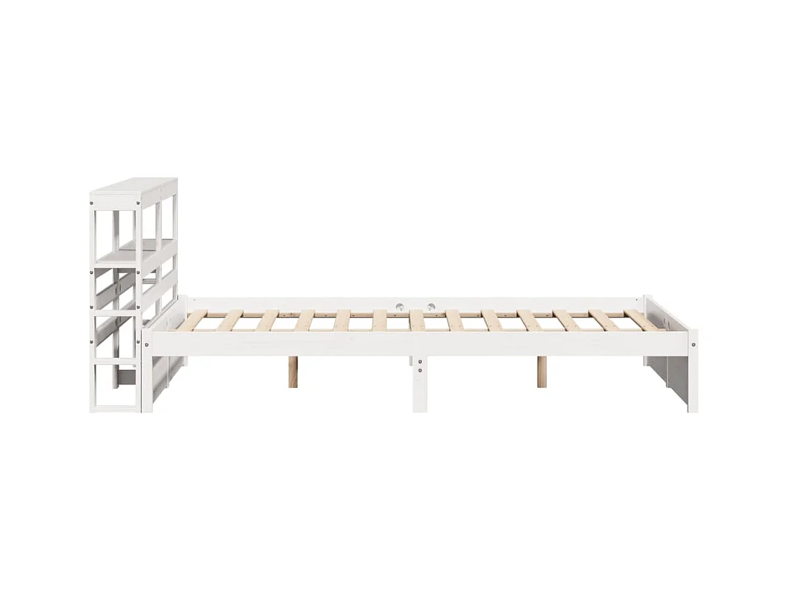 Letto per adulti | Letto matrimoniale | Giroletto con Testiera Bianco 150x200 cm Legno Massello di Pino