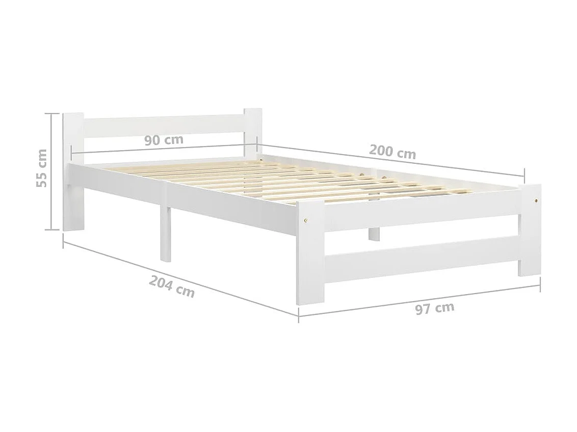 Lit simple | Lit adulte, enfant | Cadre de lit blanc bois de pin massif 90x200 cm