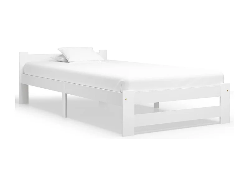 Lit simple | Lit adulte, enfant | Cadre de lit blanc bois de pin massif 90x200 cm