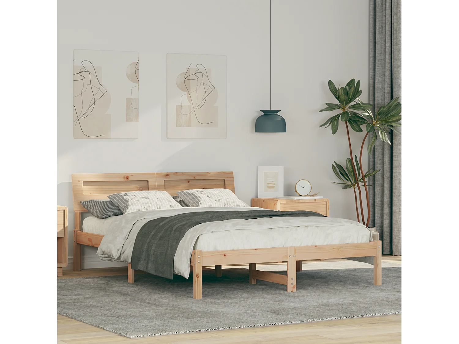 Bedframe | Tweepersoonsbed met hoofdeinde Bruin 140x190 cm Massief grenenhout