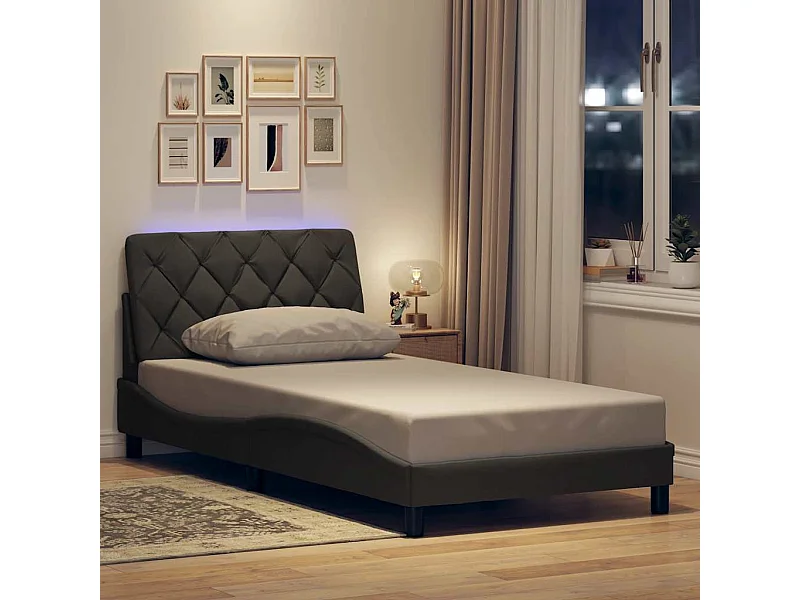 Lit simple | Lit adulte, enfant | Cadre de lit avec LED gris foncé 100x200 cm tissu