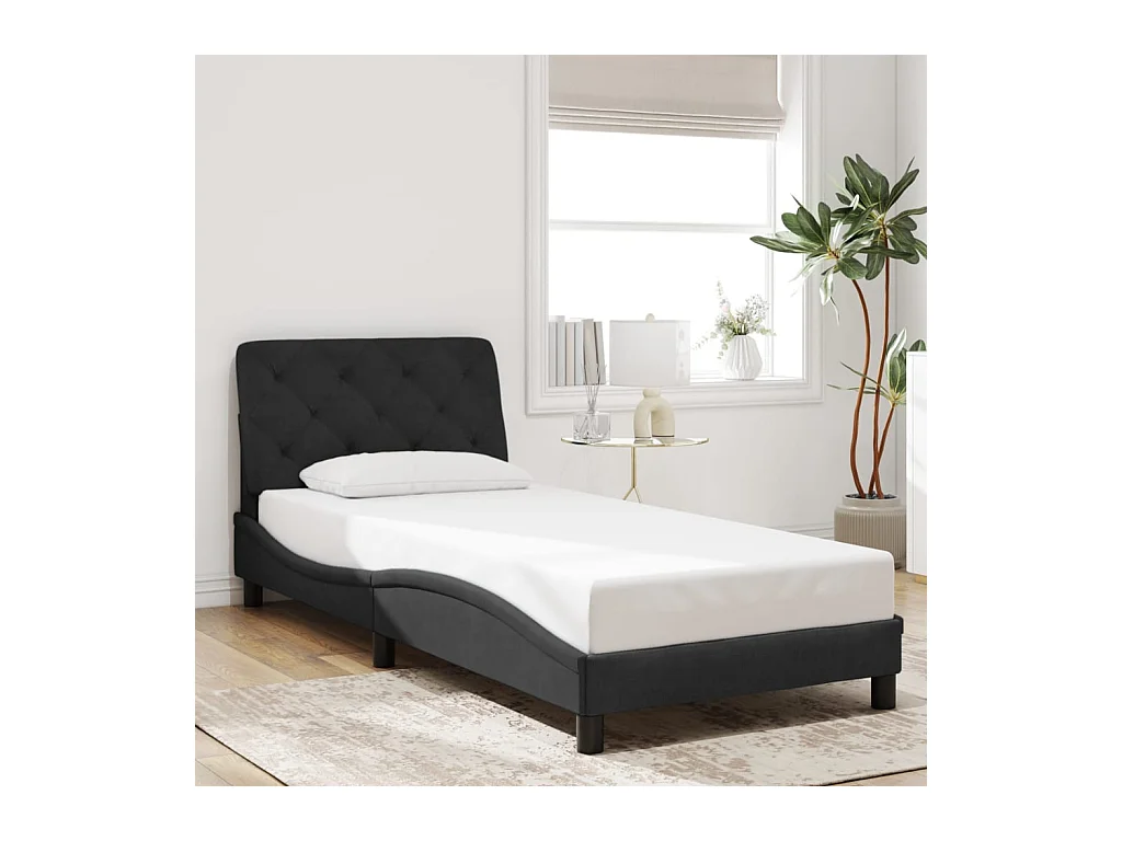 Lit simple | Lit adulte, enfant | Cadre de lit noir 90x200 cm velours