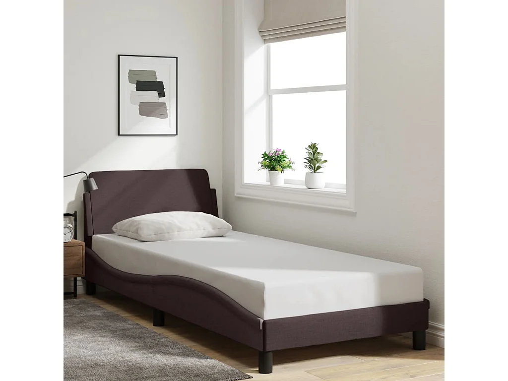 Lit simple | Lit adulte, enfant | Cadre de lit marron foncé 80x200 cm tissu
