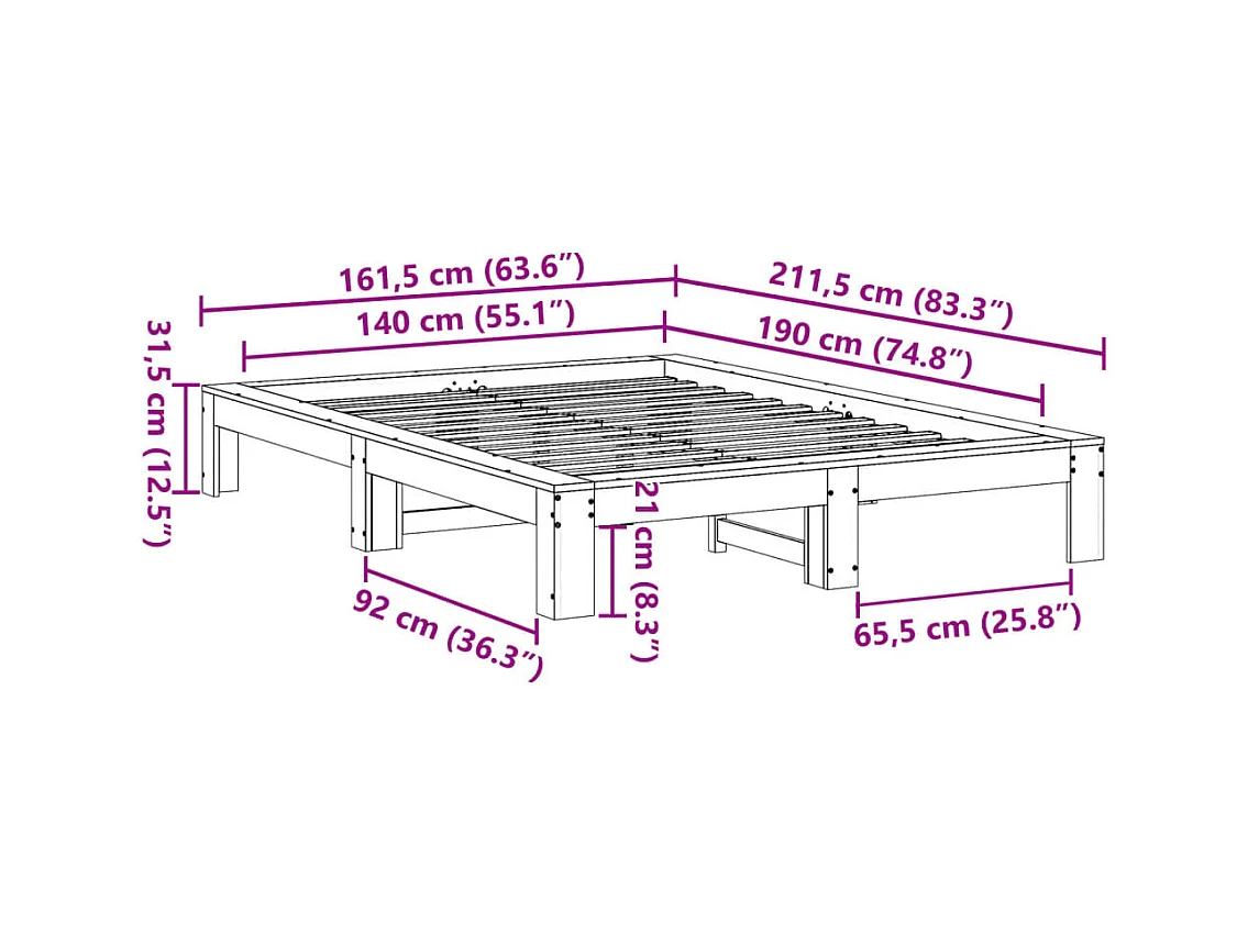 Lit double | Lit adulte | Cadre de lit cire marron 140x190cm bois pin massif