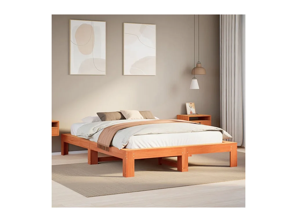 Lit double | Lit adulte | Cadre de lit cire marron 140x190cm bois pin massif