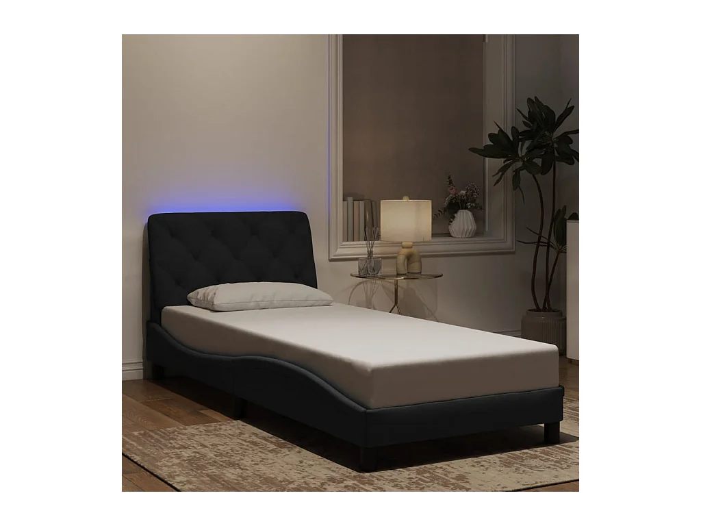 Lit simple | Lit adulte, enfant | Cadre de lit avec LED noir 80x200 cm velours