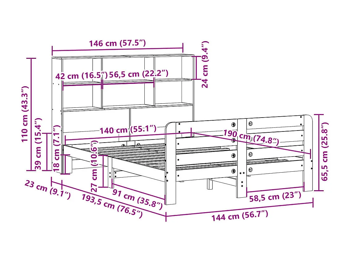 Lit double | Lit adulte | Cadre de lit cire marron 140x190cm bois pin massif