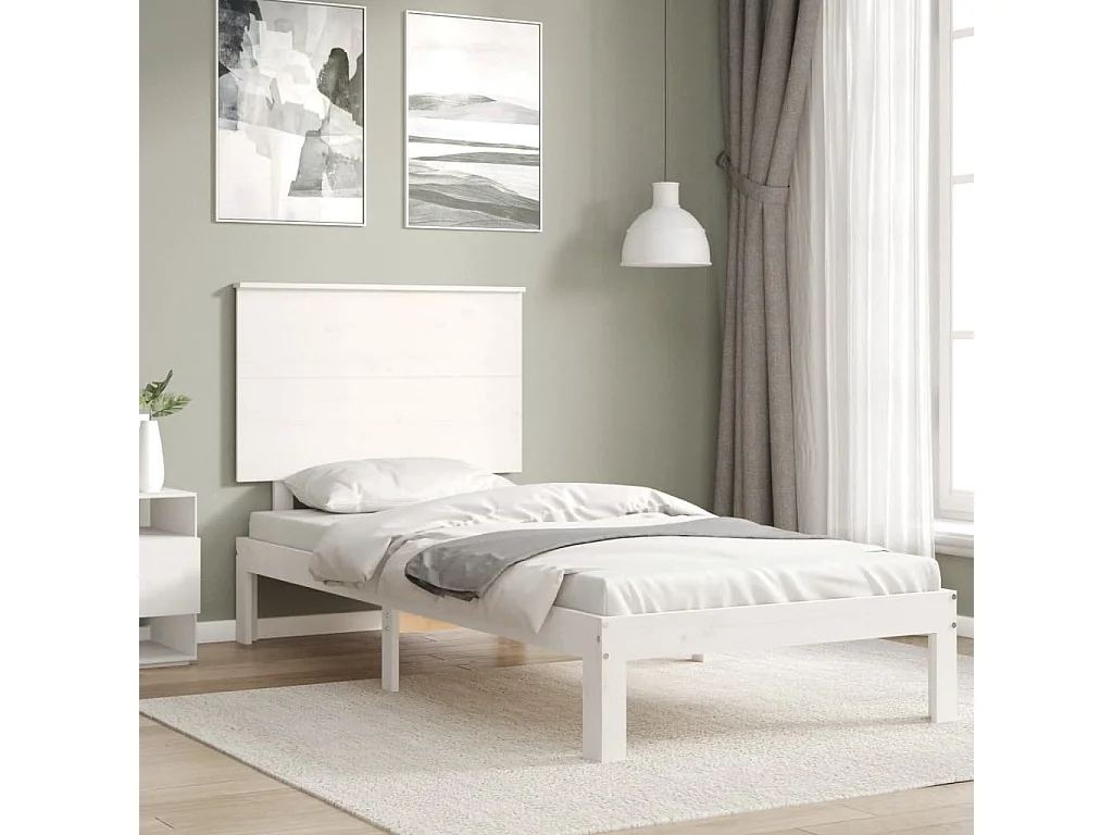 Lit simple | Lit adulte, enfant | Cadre de lit blanc 90x200 cm bois de pin massif