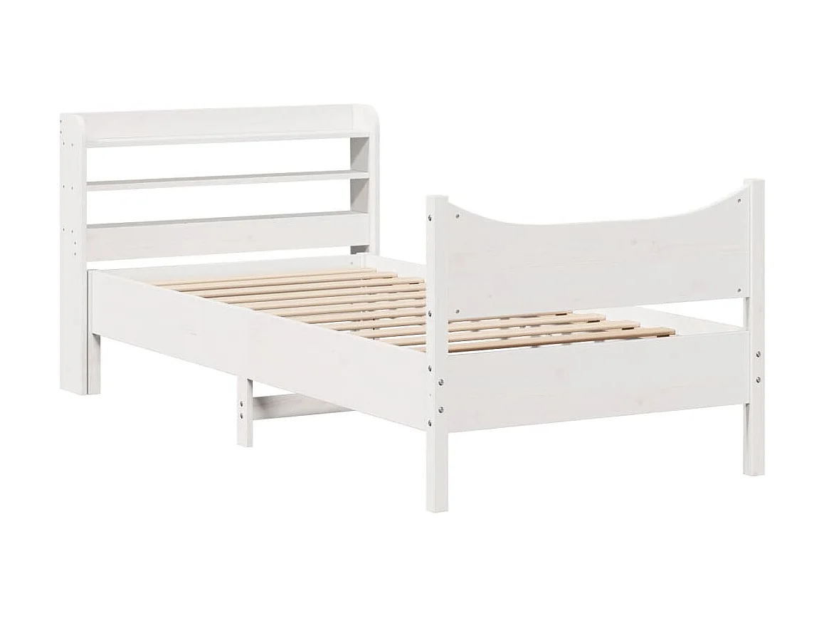 Letto per adulti | Letto singolo | Giroletto con Testiera Bianco 75x190 cm Legno Massello di Pino